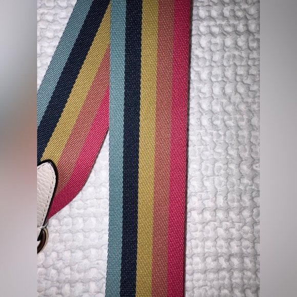 Coach Rainbow Stripe Canvas Webbing Purse Strap Chalk Leather Trim Gold Hardware - Picture 10 of 14